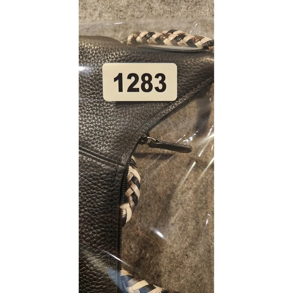 Brighton Hobo Bag Womens Black Leather Braided Strap Shoulder Floral‎ Lining